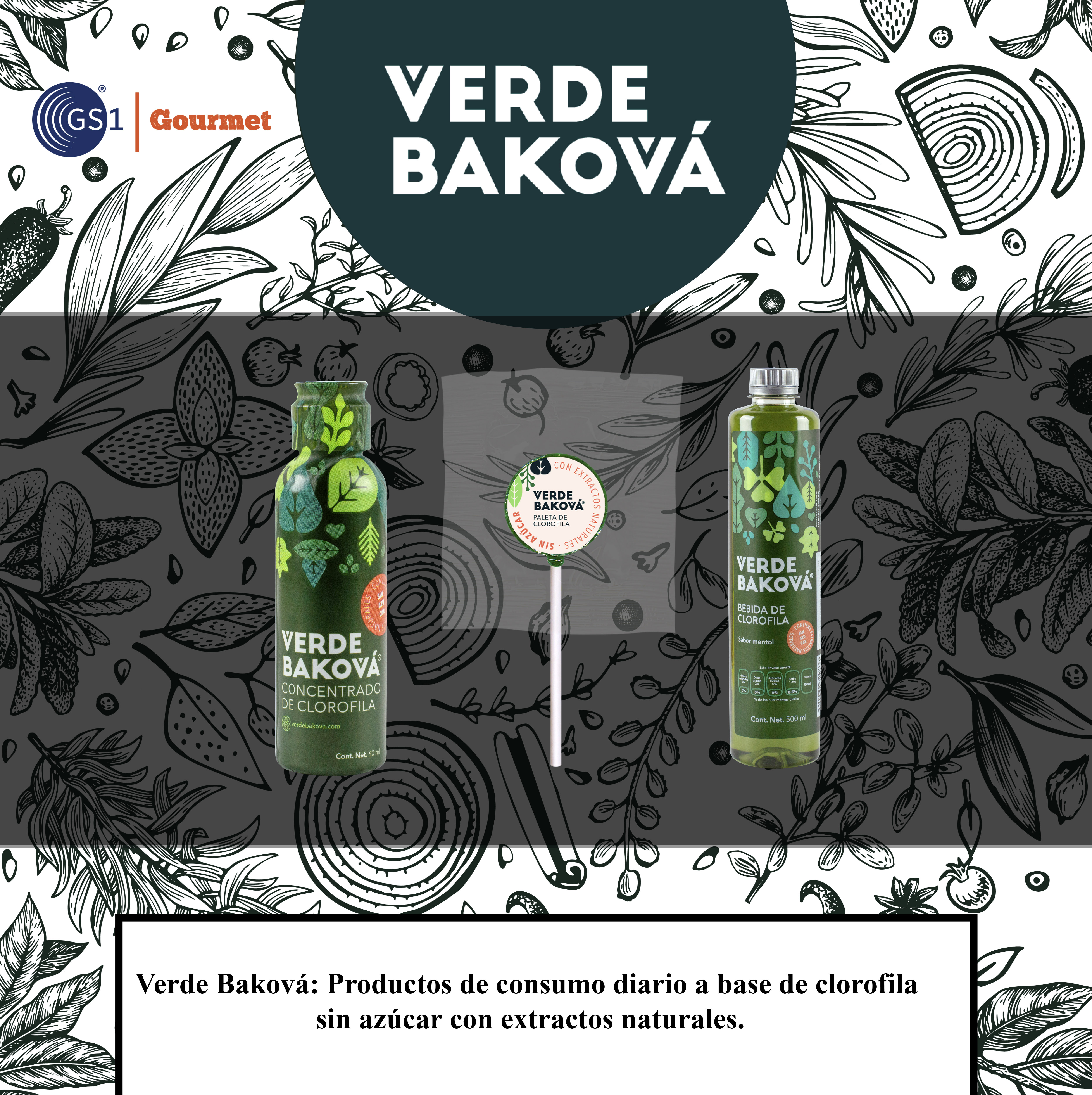 Alimentos y bebidas a base de clorofila Verde Baková